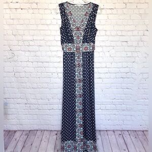 MAX STUDIO Navy Multi-Print Sleeveless Maxi Dress--EUC--M